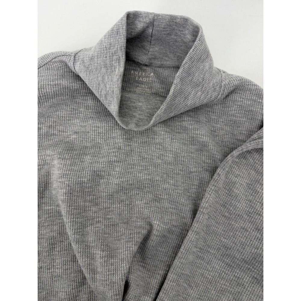 American Eagle Grey Waffle Knit Mock Neck Long Sleeve Top Large L